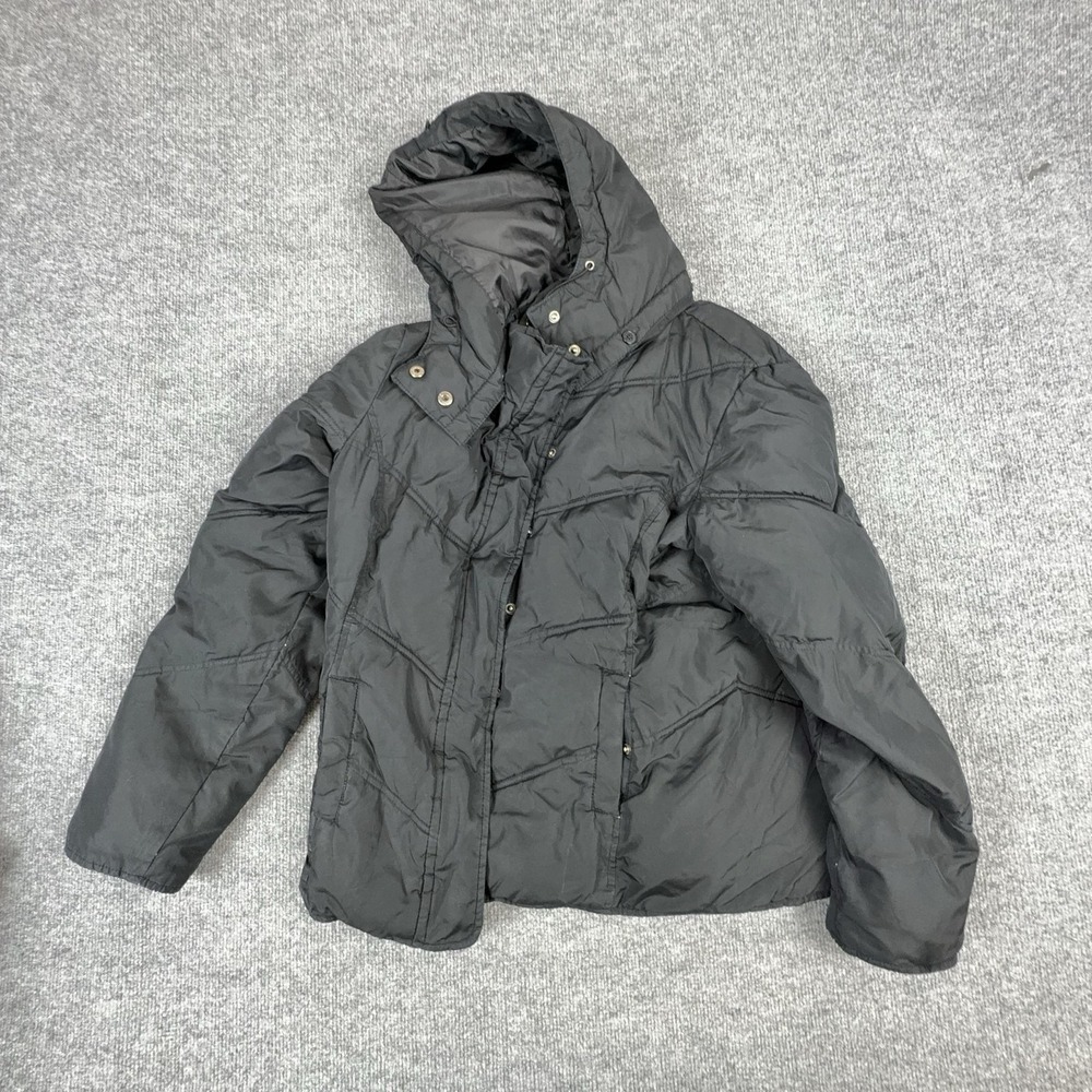Gap Jacket Womens Large Black Hooded Quilted Puffer Full Zip Short Warm Coat